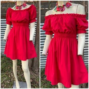Cute Girly Red Off Shoulder Prairie Southern Rose Dress